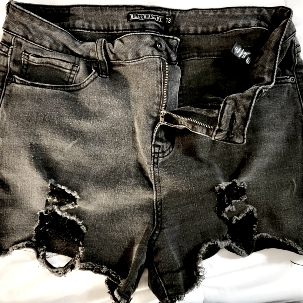 Ripped/Shredded Black Denim Shorts Size 13